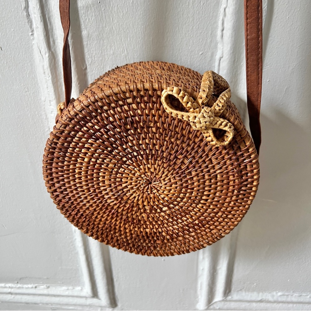 Rattan Bags Wicker Woven Purse Handbag Circle Boho Bag